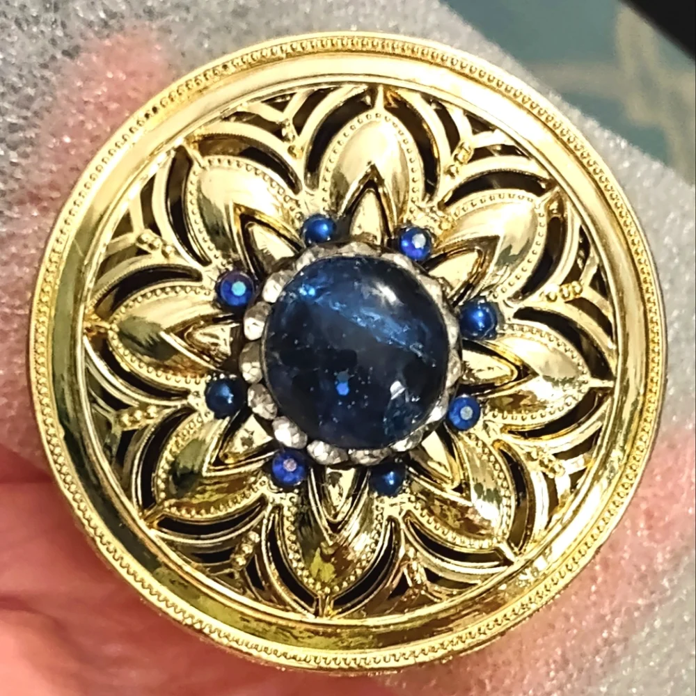 Trinket Box Container with Crystal & Royal Blue Stone